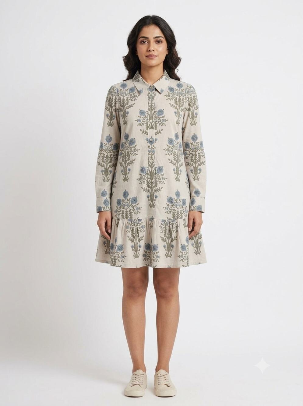 Spartina 449 Ivonne Shirt Dress Women's 2XS Beige Floral Block Print Flounce Hem
